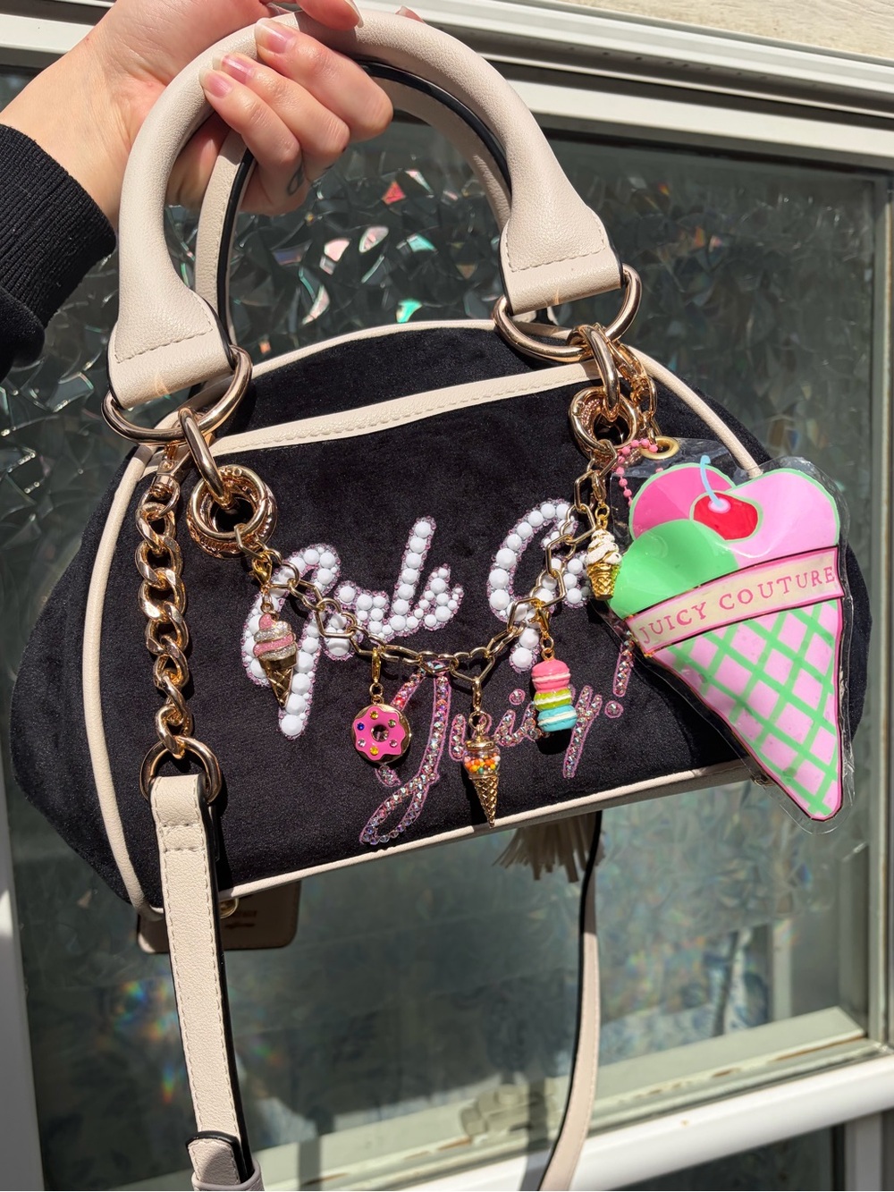 Juicy Couture Black & Ivory 'Girls Gone Juicy' Customized Satchel & Bag Charms
